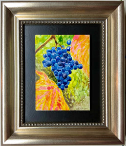 Wine Grapes In Autumn Miniature Watercolor Painting
